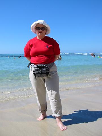Margaret after paddling at Waikiki beach.