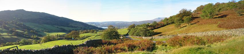 Hillside view back to Lake Windemere at Ambleside, Lakes District, Cumbria